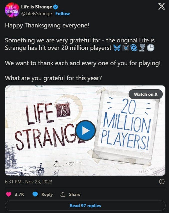 20 میلیون بازیکن بازی Life Is Strange